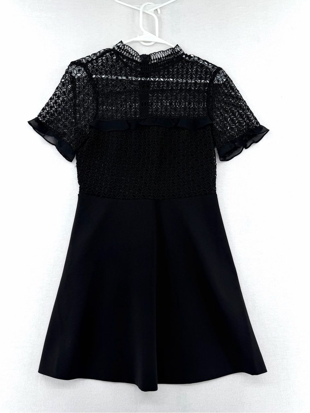 Zara WOMAN Sheer Lace Top Fit-and-Flare Short Sleeve Little Black Dress